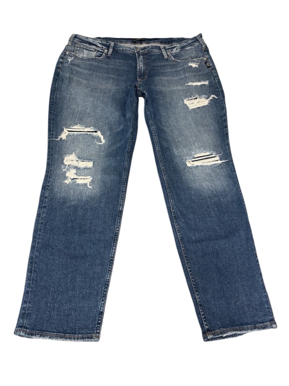 Silver Jeans Boyfriend Destruction Patched Plus Size 20 x 29/30.5 unrolled
